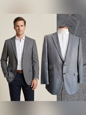 Joseph Abboud Silk Wool Gray Texture 2 Button Blazer Sport Coat Jacket Check 42R